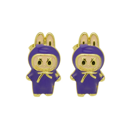 Drip oil colored cute cartoon character personality simple and versatile ear studs earrings